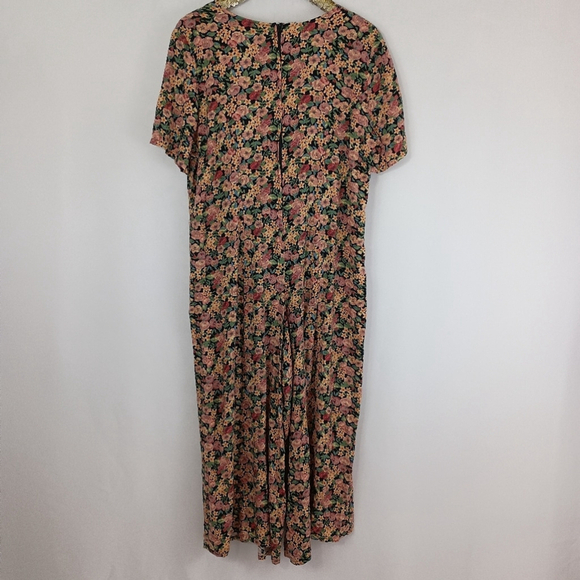 Vintage 90s Jessica Stevens Women's Colorful Black Floral Jumpsuit sz 16 Grunge - Picture 2 of 5